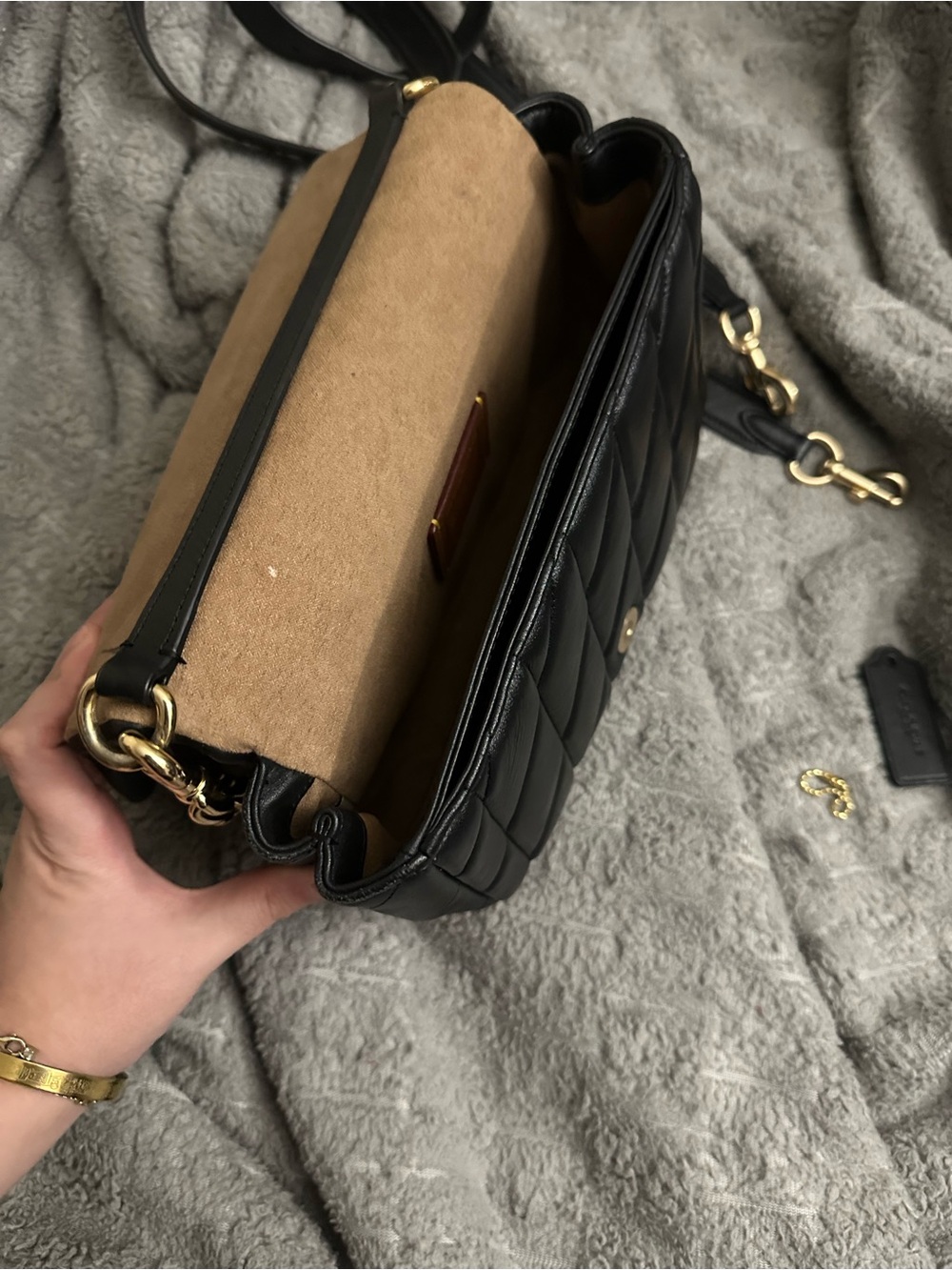 Coach Black Quilted Leather Crossbody with Gold Chain - Picture 6 of 12